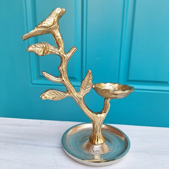 Metal Jewelry Display Stand Holder Bird on a Branch Birds Nest Gold Silver NEW - Picture 11 of 13